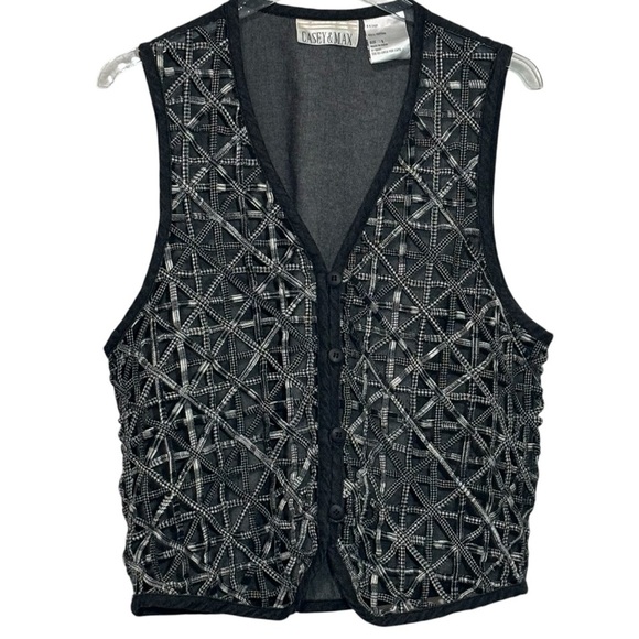 CASEY & MAX - SIZE LARGE - 100% COTTON - DARK DENIM GEOMETRIC PATTERN VEST B17 - Picture 1 of 8